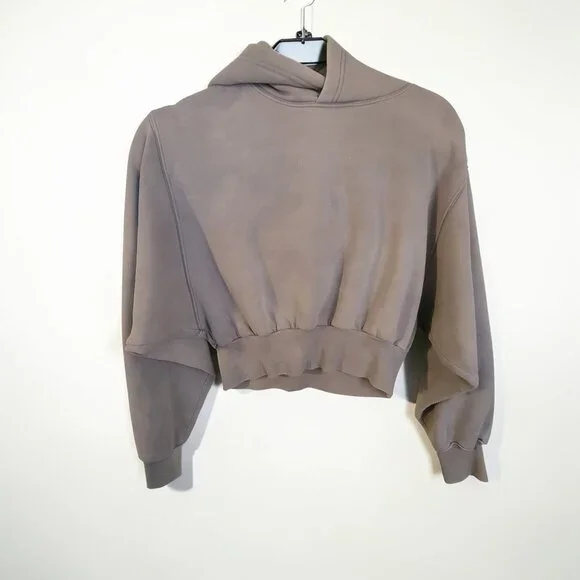Aritzia Cropped Hoodie | XS | Taupe/Stone | Minimal Athleisure - Picture 2 of 5